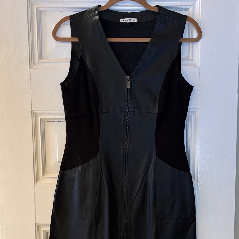 My Tribe Black Faux Leather Mini Dress